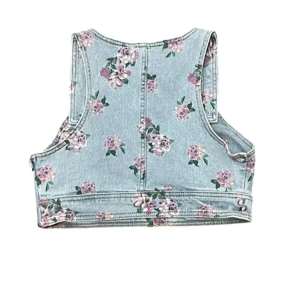 Wild Fable Women's Blue Denim Floral Women's Crop Vest Size: Large - Picture 5 of 6